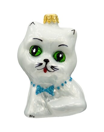 Bombka choinkowa: Słodki kotek z muchą: biały, Syn Bombkarza