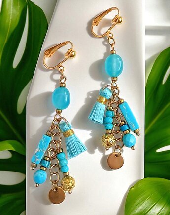 Turkusowe klipsy Boho : długie i fikuśne, kaktusia