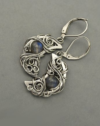 Kolczyki księżyce labradoryt wire wrapping, Agata Rozanska