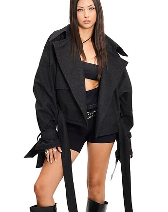 Boxy crop trench denim jacket, REST Factory