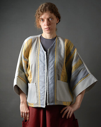 Żakiet kimonowy patchworkowy w kolorach niebieskich, soie star