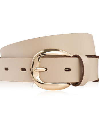 Pasek damski skórzany wąski beżowy licowy klamra PG-14-BZ-100, Paolo Peruzzi