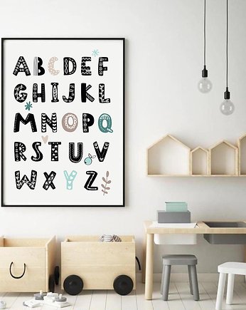 Plakat z alfabetem "Miętowe literki" 50x70 (500mm x 700 mm), scandiposter
