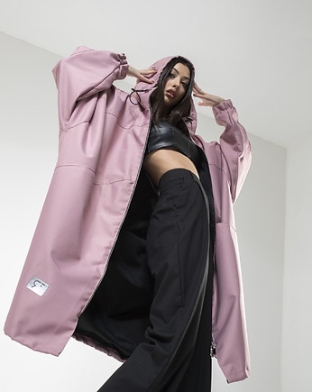 Ocieplany Płaszcz longline hoodie oversize dusty pink, REST Factory