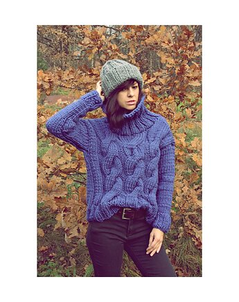 Ręcznie robiony sweter z wełną grube warkocze ARTISANAL HANDMADE, Mademoiselle Patrini