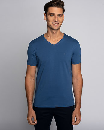T-shirt męski colli niebieski, BORGIO