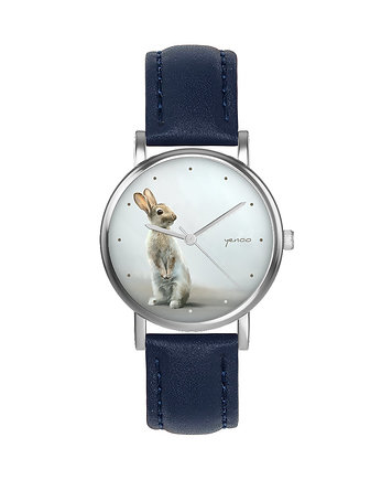 Zegarek  mały - Zając - skórzany, granatowy, yenoo