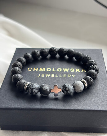 Bransoletka  męska Obsydian i Lawa, Chmolowska Jewellery