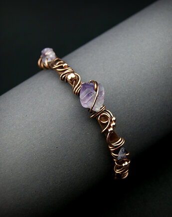 Miedziana bransoleta mankietowa z ametystem, Blue Pearl Art
