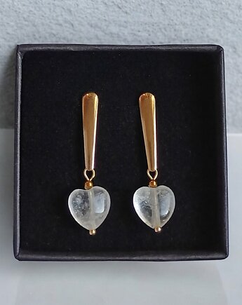 Kolczyki serduszka : kryształ górski : ozdobne sztyfty, kaktusia