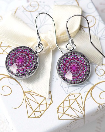 Kolczyki srebrne PINK MANDALA unikatowe, Chodelska Art Studio