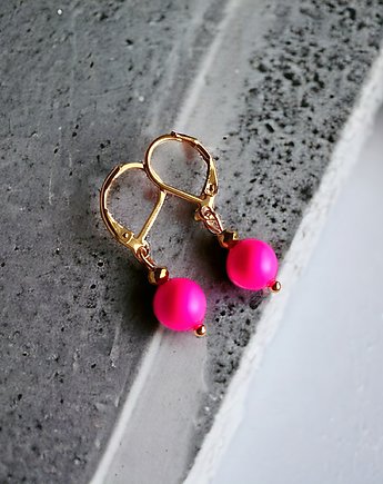 Swarovski neon pearls : neon pink : drobne kolczyki, kaktusia