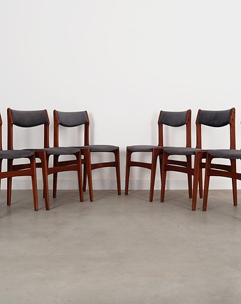 Komplet sześciu krzeseł tekowych, duński design, lata 60, produkcja: Dania, Przetwory design