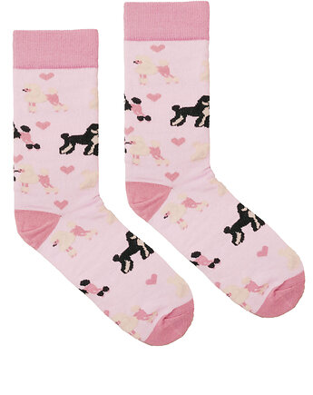 Skarpetki zakochane psy pudle z serduszkami różowe skarpetki we wzory Kabak, KABAK