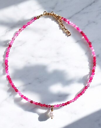 Naszyjnik : choker : fuchsia & pearl collection : agat i perła, kaktusia