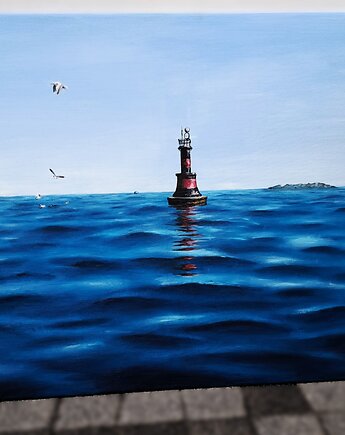 Fale Adriatyku Obraz Olejny 60x80 Morze Latarnia Błękit Spokój Ocean, kkjustpaint Karolina Kamińska
