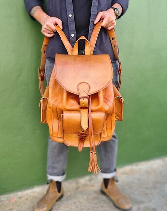 Plecak skórzany ręcznie robiony Viajero Duży na weekend w góry, SempreArte