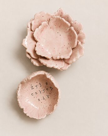 Zestaw ceramicznych świeczników handmade tealight kwiaty z napisem, Agnieszka Szehyńska Ceramika