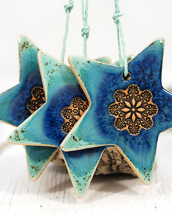 Turkusowe ozdoby choinkowe - gwiazdki laguna, 10FingersArt