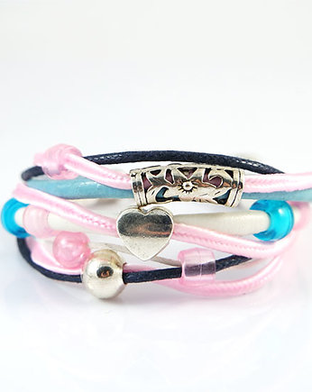 Bransoletka - Pastelowa, serce - rzemienie, yenoo