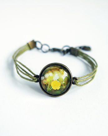 Bransoletka - Żółty kwiat - zielona, brąz