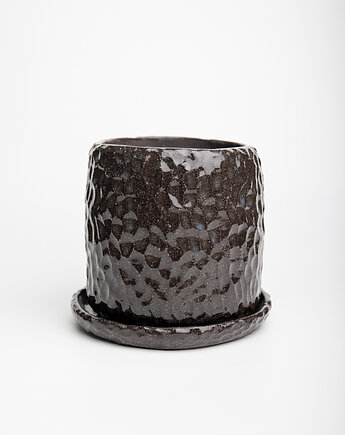 Ceramiczna doniczka z podstawką, ręcznie robiona, Joanna Szewczuk