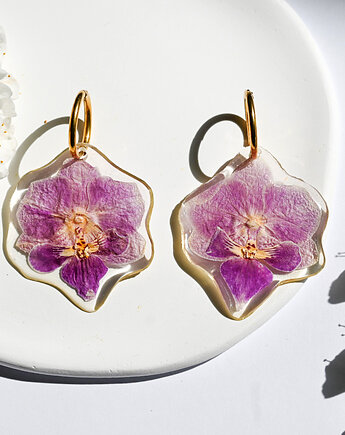 Kolczyki z kwiatem orchidei, kwiaty biżuteria