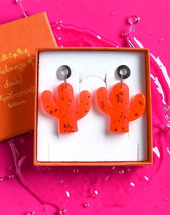 Kolczyki z żywicy : KAKTUSY : neon orange, kaktusia