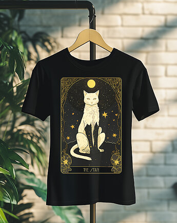 Koszulka - Kocia karta Tarota - Gwiazda, The Star #13, Black Sapphire Art