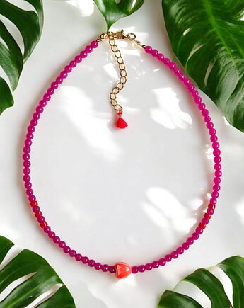 Choker : energy : summer collection : jadeit i ceramiczne serduszko, kaktusia