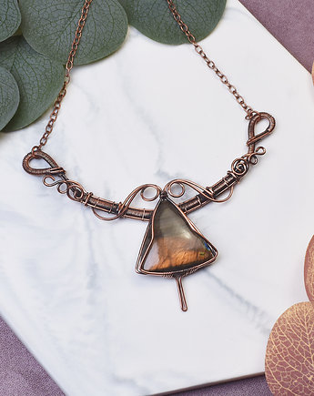 Miedziany naszyjnik wire wrapping z labradorytem #491, Spirit Of Copper