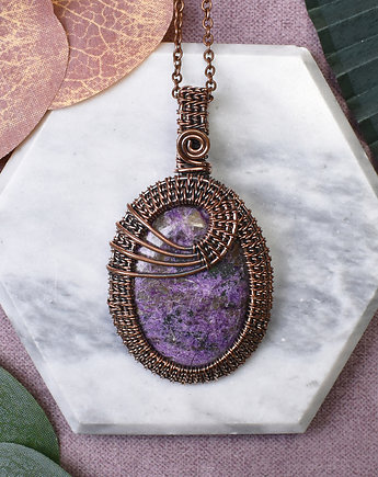 Miedziany wisiorek wire wrapping z purpurytem #478, Spirit Of Copper