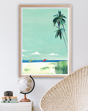 Plakat Plaża surferów - wakacje pod palmami, minimalmill