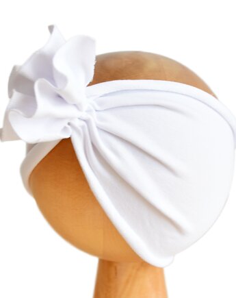 Opaska bawełniana niemowlęca SZEROKA turban biała, FairyBows