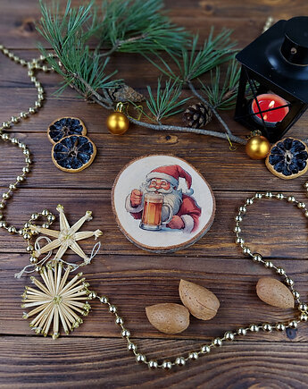 Brzozowa podkładka pod kubek, świąteczna zawieszka - dla piwosza, Manufa