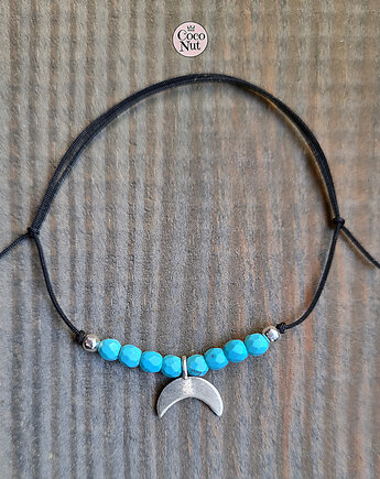 Lunula turkus i srebro 925, bransoletka na sznurku, COCONUT