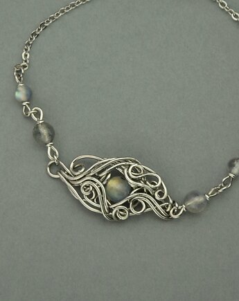 Bransoletka regulowana złoty labradoryt wire wrapping, Agata Rozanska
