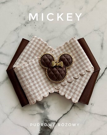 Modowa   Brosza MICKEY   Czekoladowa New, Pudrowy Różowy