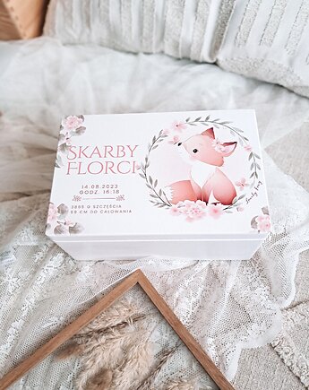 KUFEREK WSPOMNIEN LISEK z metryczką, prezent na roczek, chrzest, narodziny, LOO LOO DREAM
