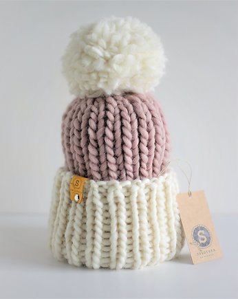 WOOLY POM POM wełniana czapka z dużym pomponem, sploteka