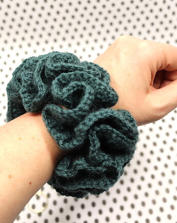 Frotka do włosów scrunchie gumka szydełkowa szmaragd, RękaProduction