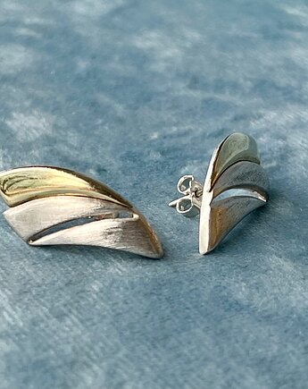 VINTAGE Kolczyki srebro 925  + złota płytka 585 na wkrętki - lata 80, Ade Art