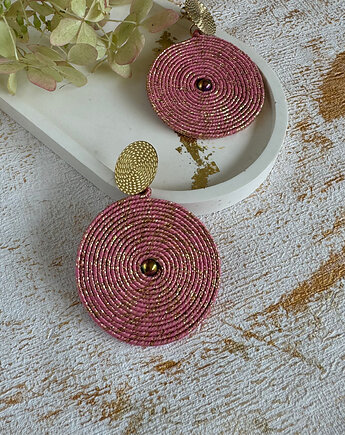 Duże kolczyki koła różowe ze złotym, mahabi