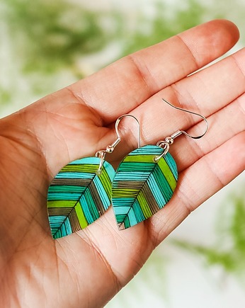 Kolczyki srebrne małe listki w morskich kolorach, Pintura