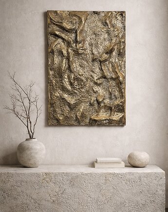 Przestrzenny obraz złocony wykonany ręcznie z gliny papierowej, MARACHIC