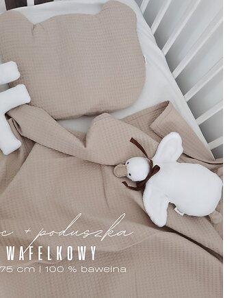 Wafelkowy kocyk z poduszką miś 100x75cm  (kolory), Little Angels