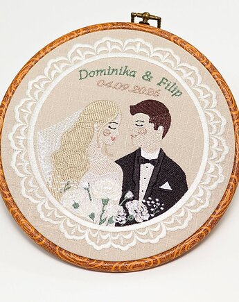 Haft ślubny w oprawie 20 cm, indywidualna pamiątka ślubna, rocznicowa 58, Plasun