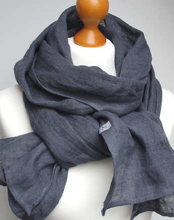 Szal lniany damski, lniane szal na jesień, JEANS, Pracownia Rękodzieła Zolla