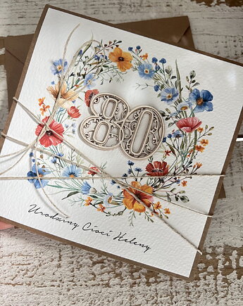 Wyjątkowa ręcznie robiona kartka życzenia na 80 urodziny, sorte