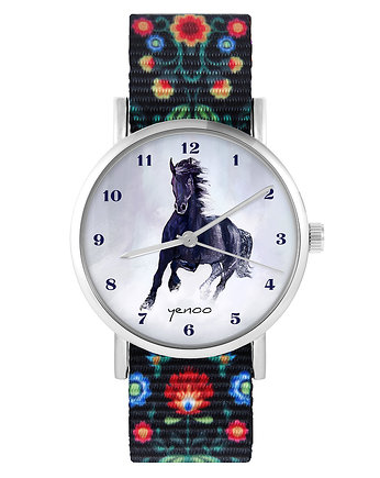 Zegarek - Czarny koń, cyfry - folk czarny, nato, yenoo